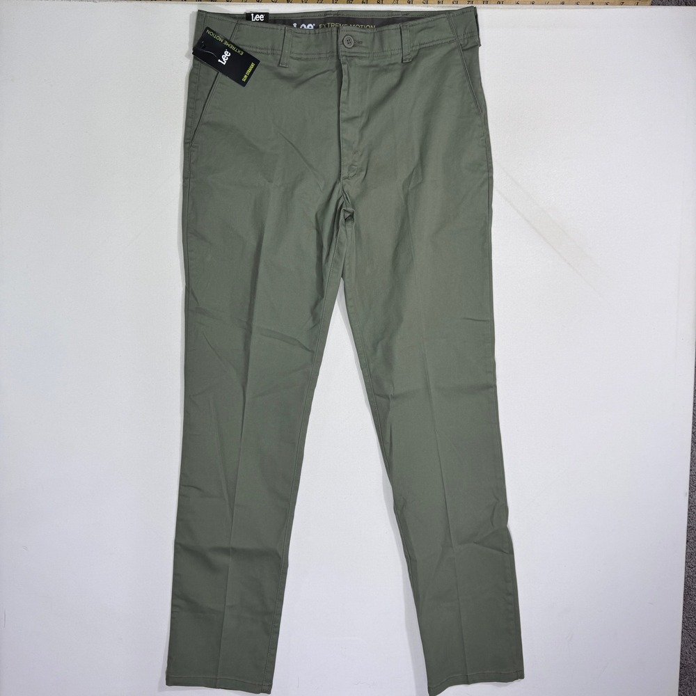 Lee Extreme Motion Slim Straight Leg Pants Muted Olive 36x34 Chino NWT Modern